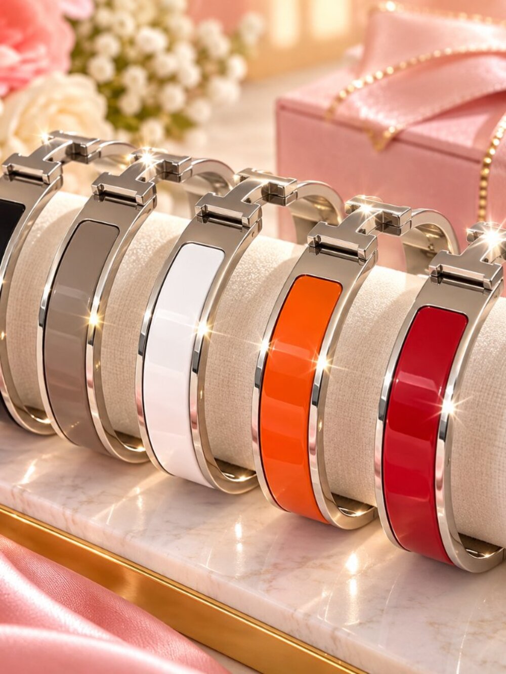 18 Gold Plated Silver Enamel Hinge Click H Silver Colorful Bangle Bracelets